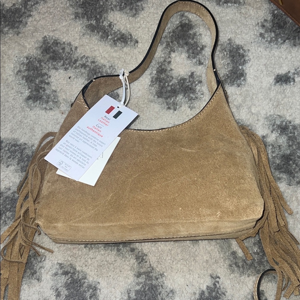 Fringe Suede Shoulder Bag in Tan